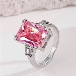 New 925 Sterling Square Cut pink Statement Amethyst Ring